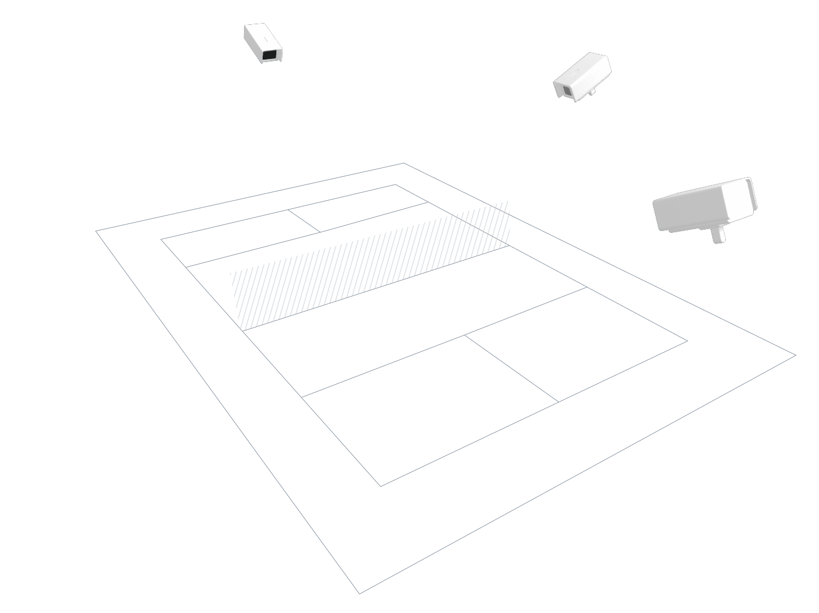 Venue overview illustration showing cameras, court layout, and HiFy-powered capture